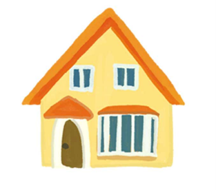 ベージュの家、オレンジの屋根