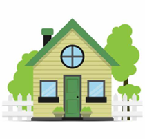 緑の家、丸い窓、緑の屋根