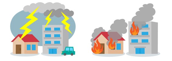 災害、火災保険、火事、落雷